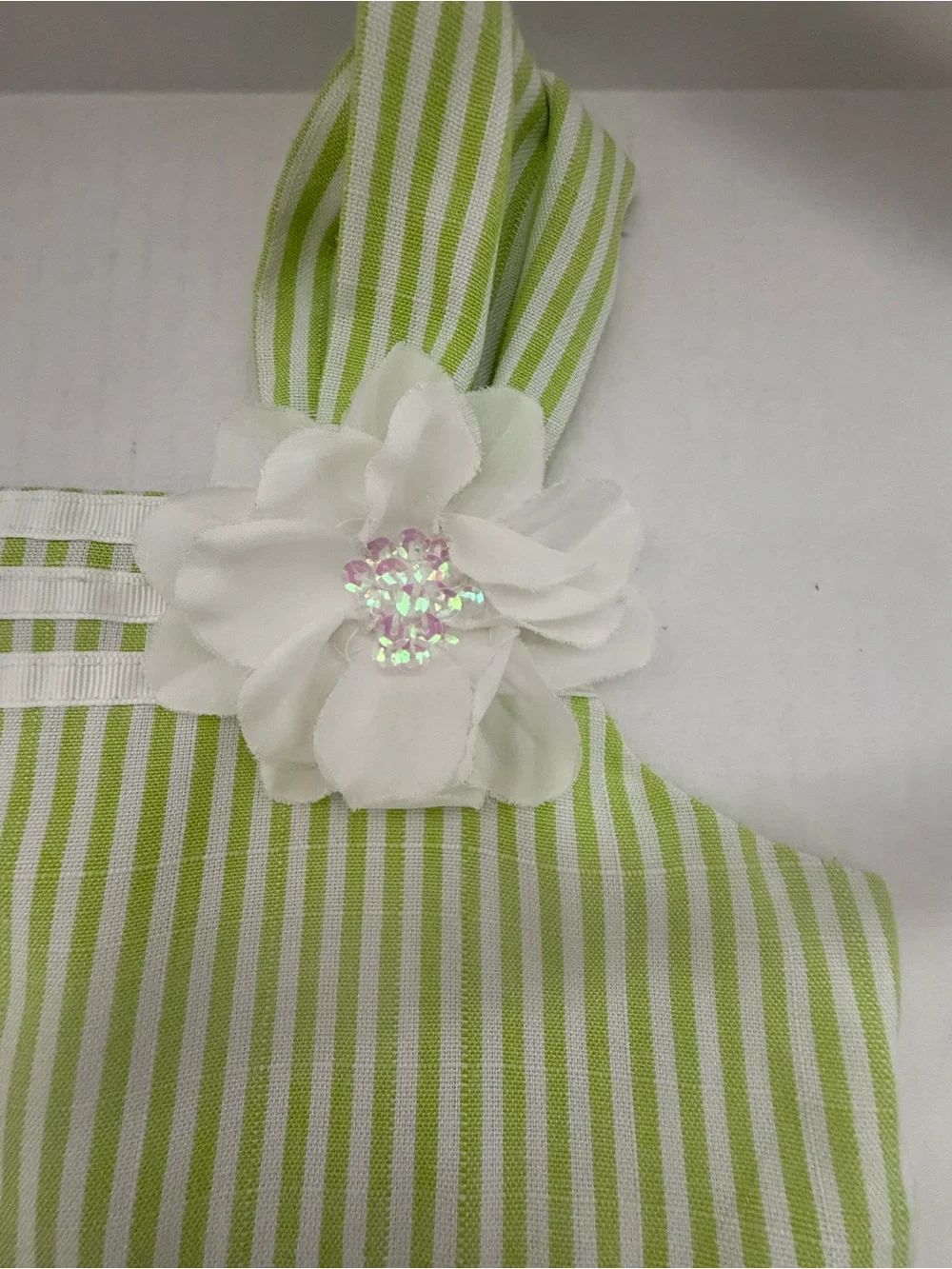 Bonnie Jean Sz 10 Green And White Stripped Dress